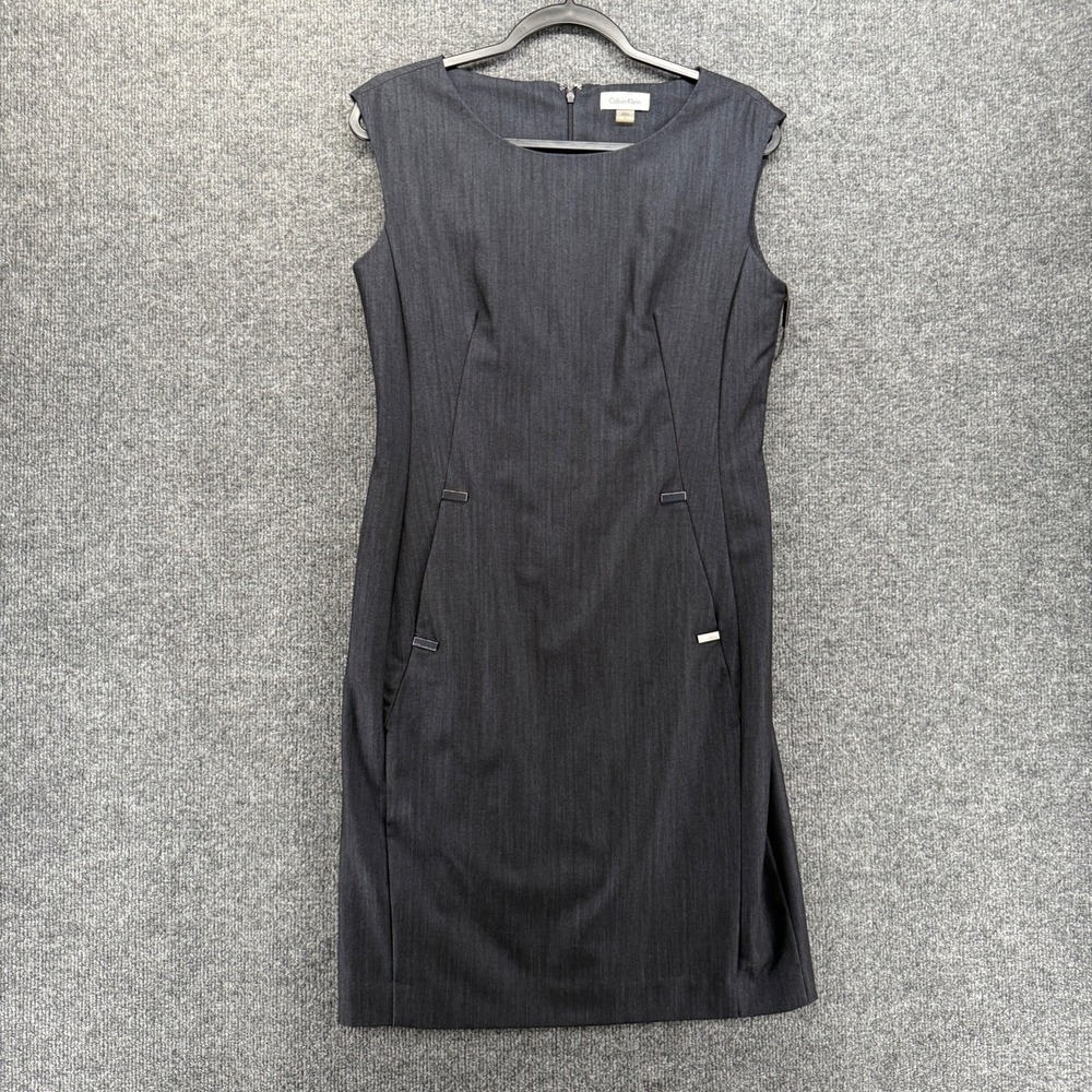 Calvin Klein Dress Size 8 Blue Sheath Sleeveless Ladies Career Office Old Money
